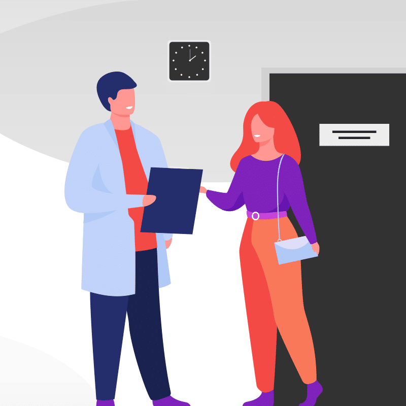 Illustration of a doctor and woman reading xray result